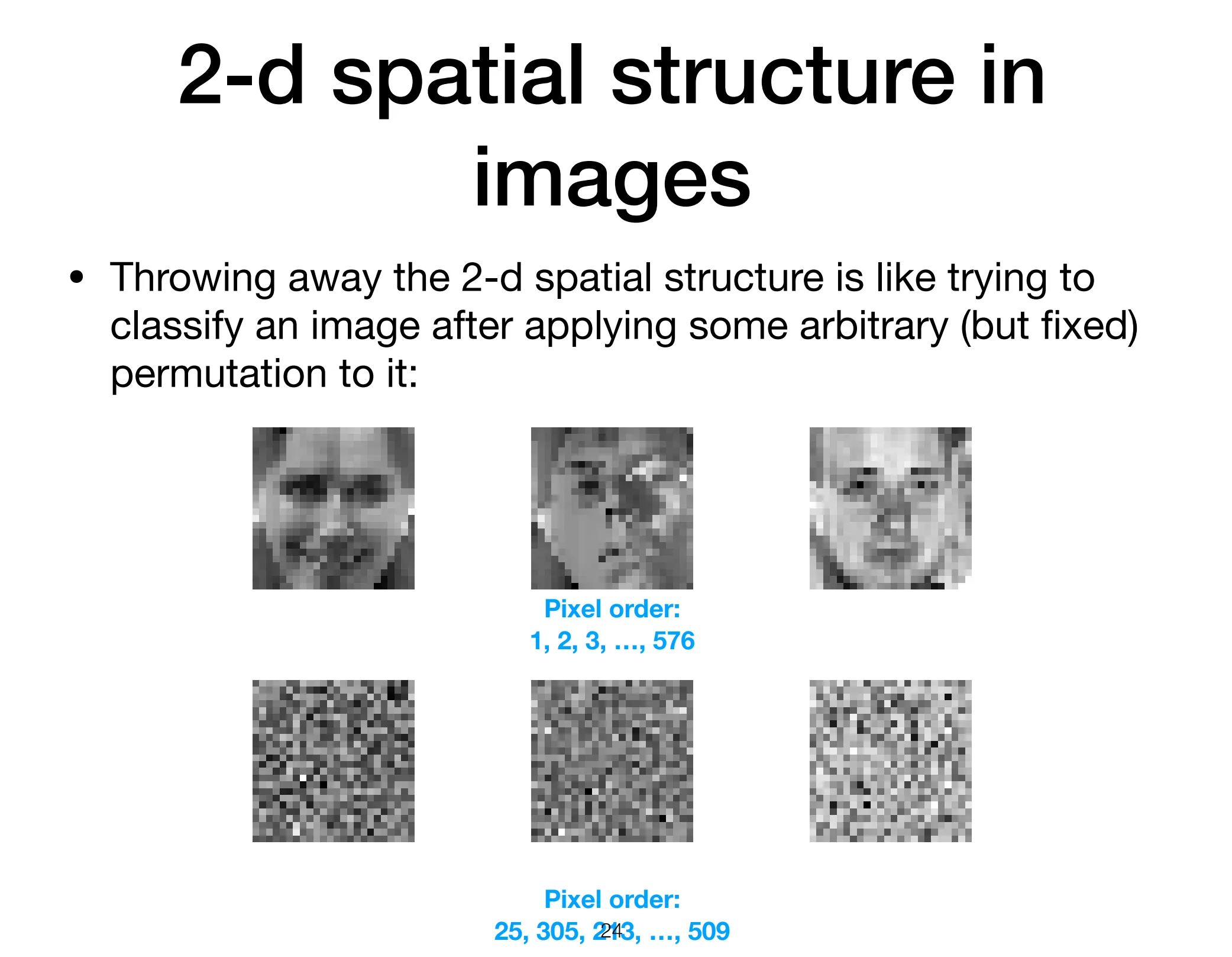 Without spatial structures, it is classifying random pixels