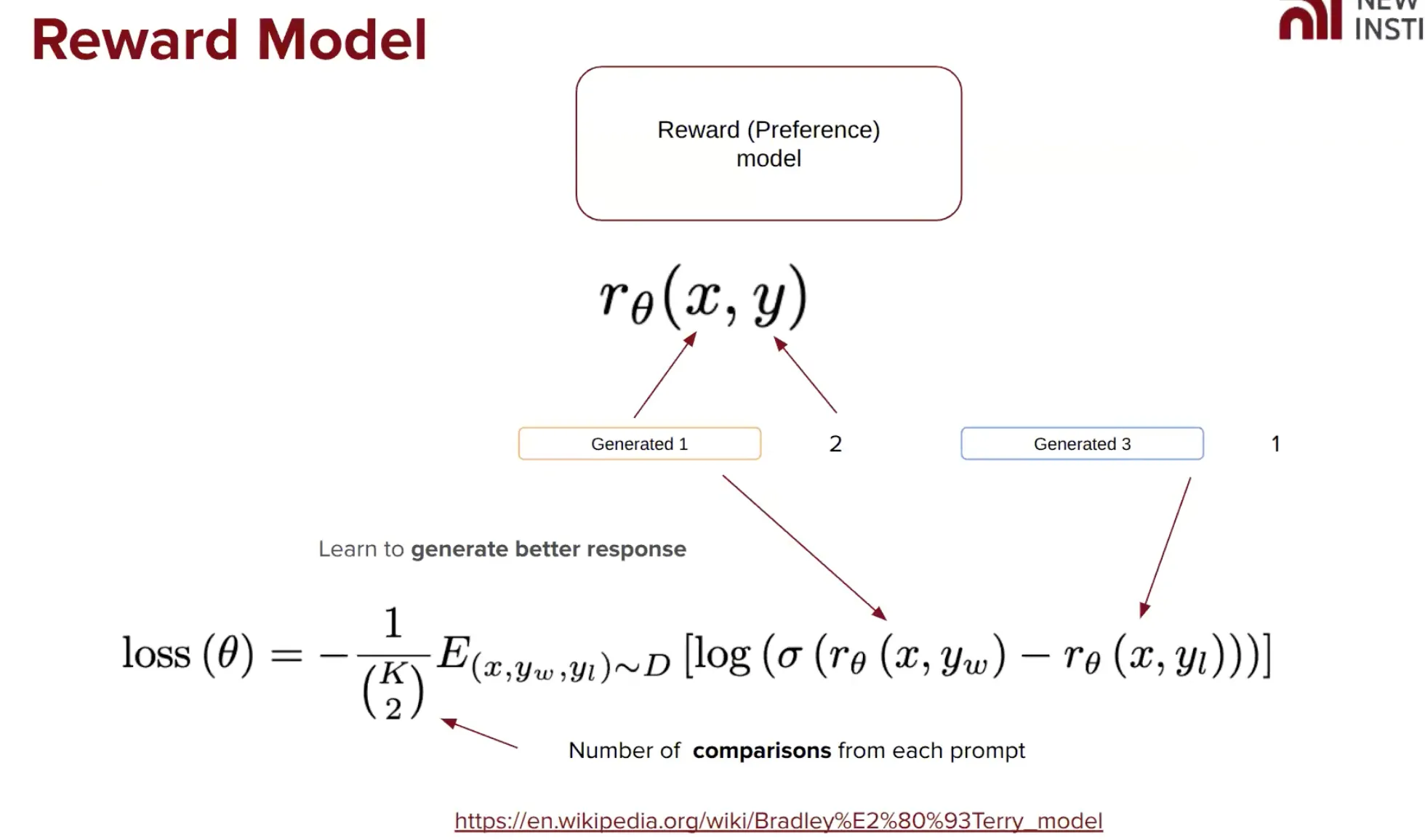Reward modeling loss function